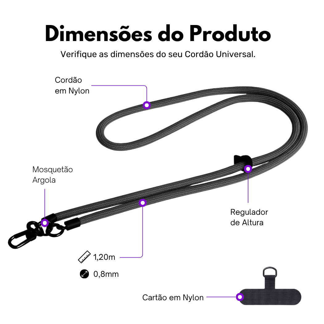 NERDCASE, Cordão Salva Celular Universal, Reforçado, Cinza Escuro