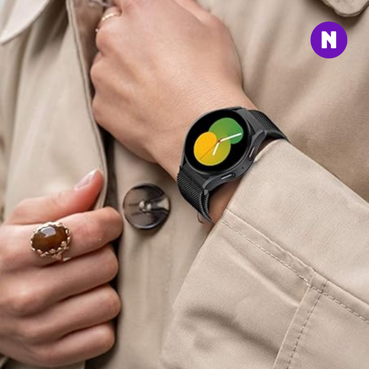 Pulseira 20mm entre Pinos para Samsung Galaxy Watch, Metal, Preto