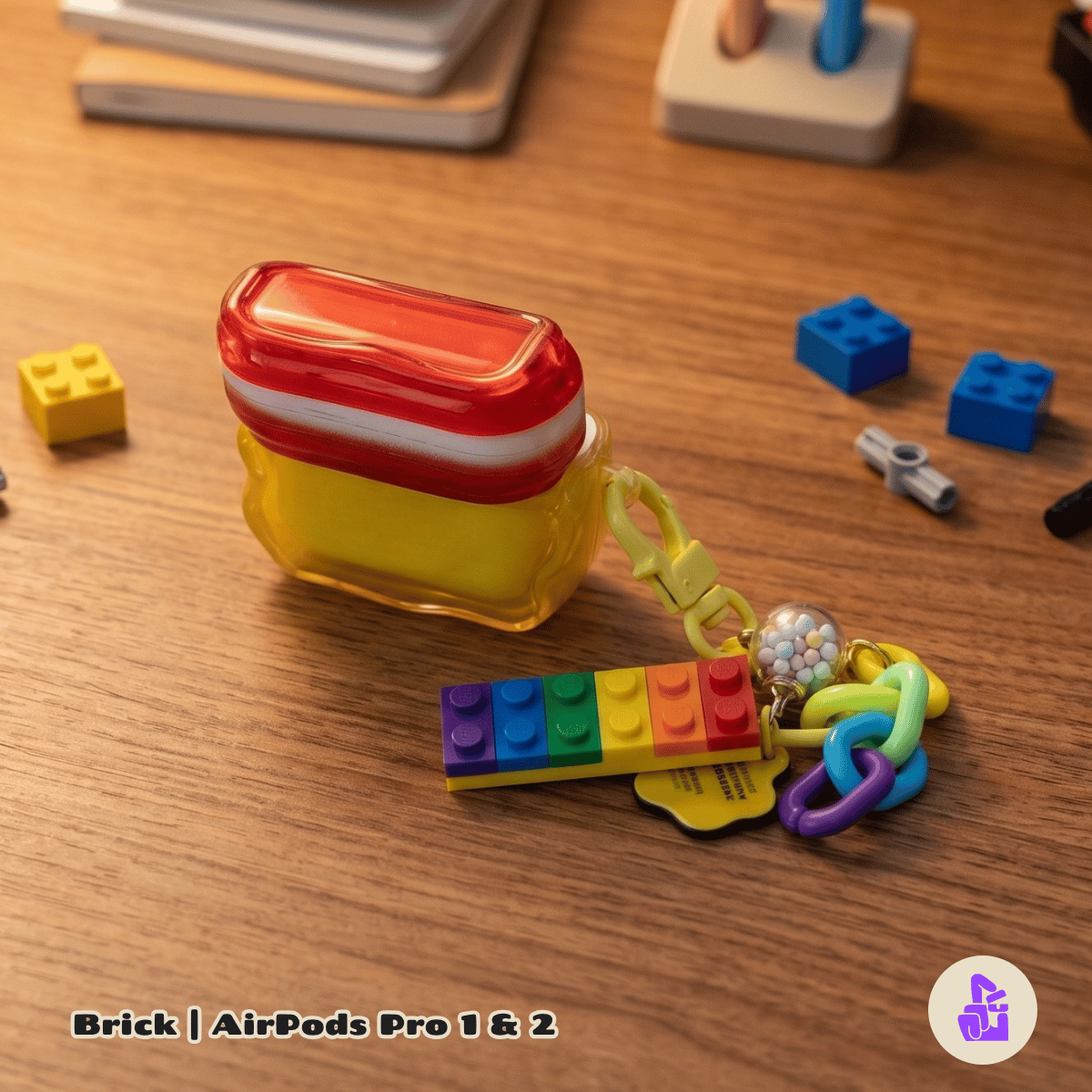 Kit Limpador para Fones e Capa Protetora de Silicone Nerdcase para AirPods Pro 1 e 2, Lego Brick