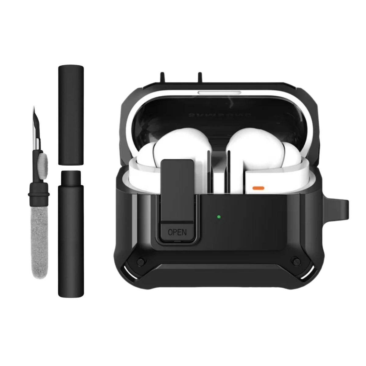 Kit Caneta de Limpeza e Capa Protetora Nerdcase Compatível com Samsung Galaxy Buds 3, 3 Pro, 3 Fe, Resistente Preta