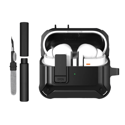 Kit Caneta de Limpeza e Capa Protetora Nerdcase Compatível com Samsung Galaxy Buds 3, 3 Pro, 3 Fe, Resistente Preta