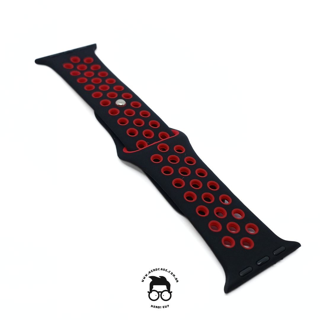 Pulseira 42/44/45/49mm para Apple Watch, Preto/Vermelho