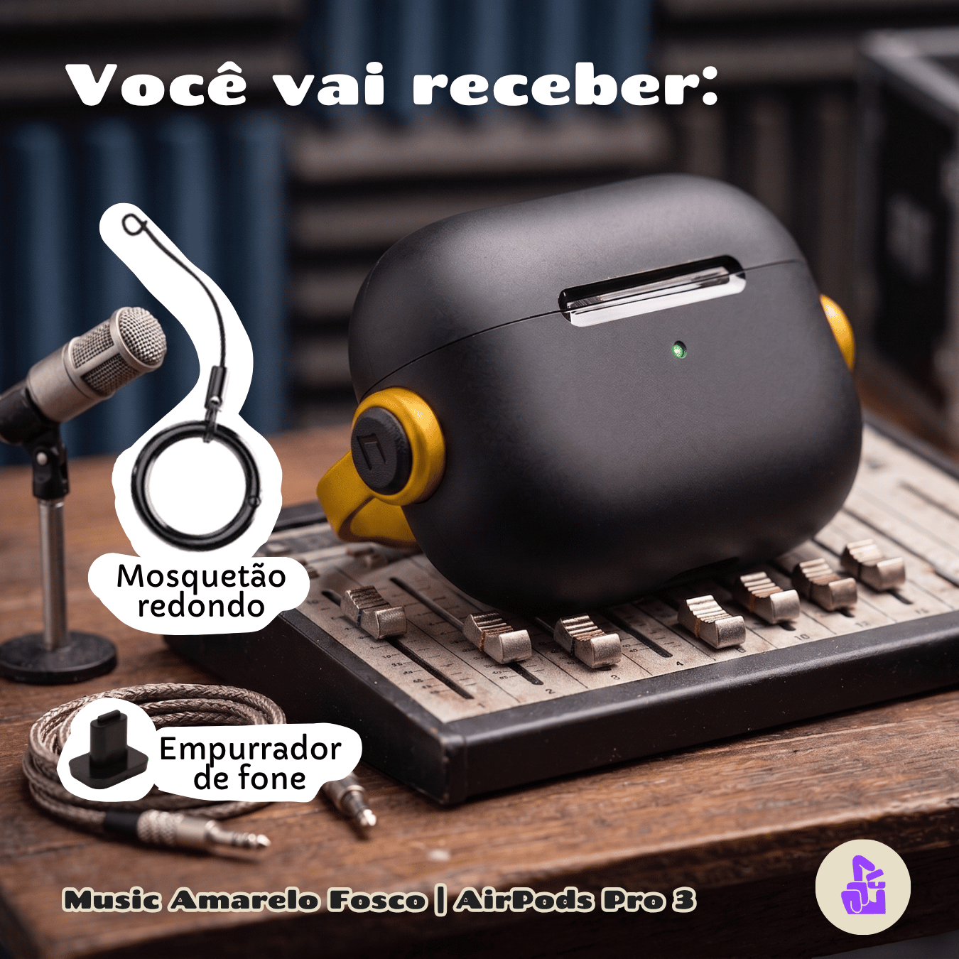 Capa Protetora de Silicone Nerdcase para AirPods Pro 3, Preta com detalhe Amarelo