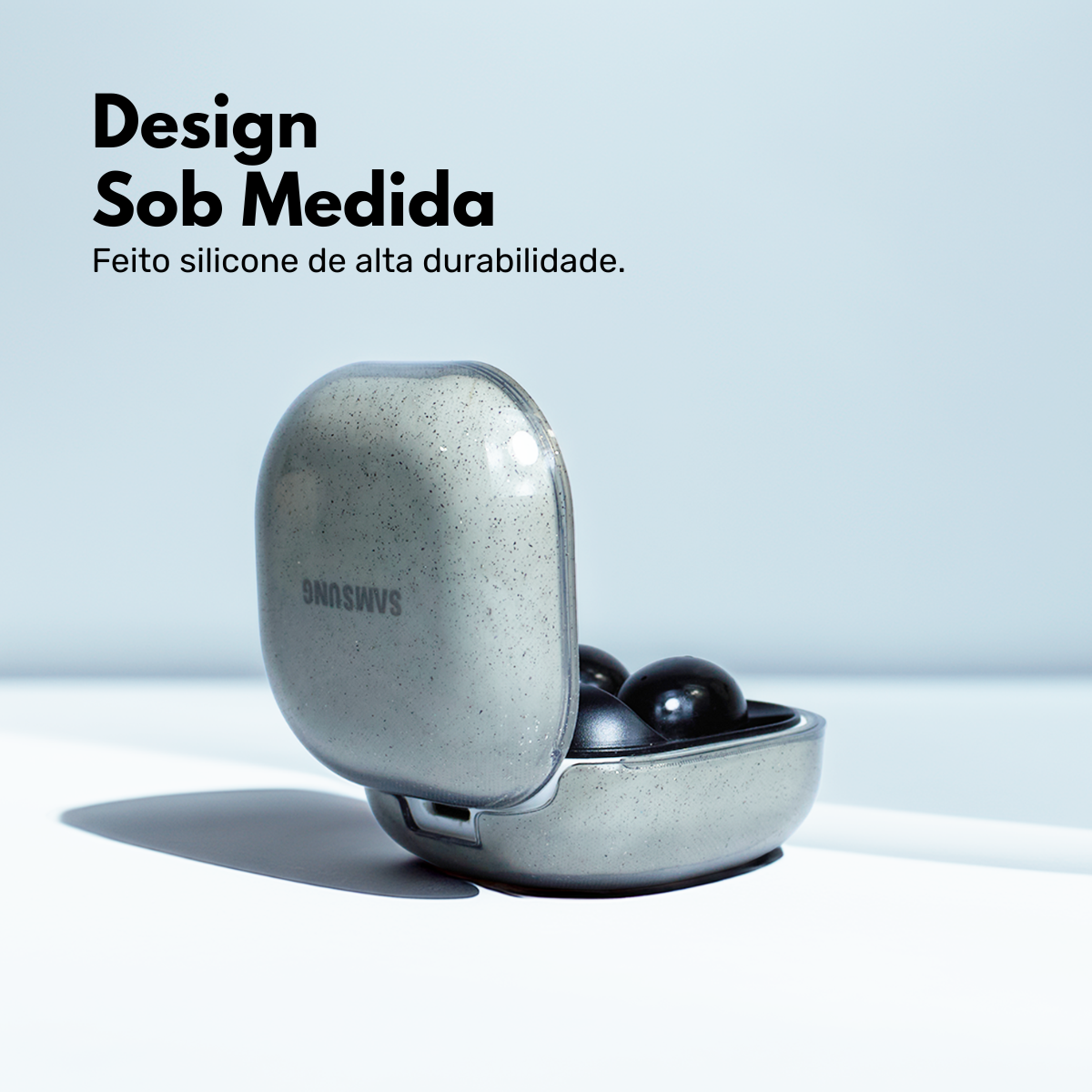 Capa Silicone com Glitter Nerdcase Compatível com Galaxy Buds FE/2/Pro/Live, Cinza Fumê