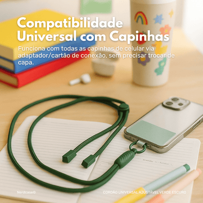 Cordão Universal Nerdcase Para Celular, Poliéster, Verde Escuro