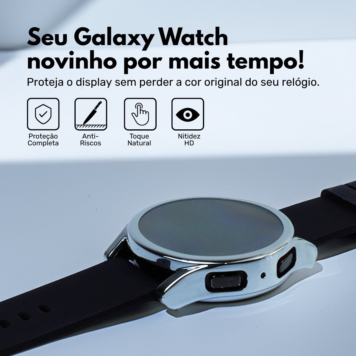 Capa com Película de  Vidro Nerdcase Compatível com Samsung Galaxy Watch 5 Pro 45mm, Prata Cromado