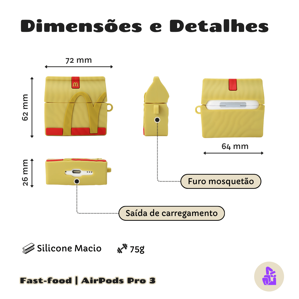 Capa Protetora de Silicone Nerdcase para AirPods Pro 3, Fast Food