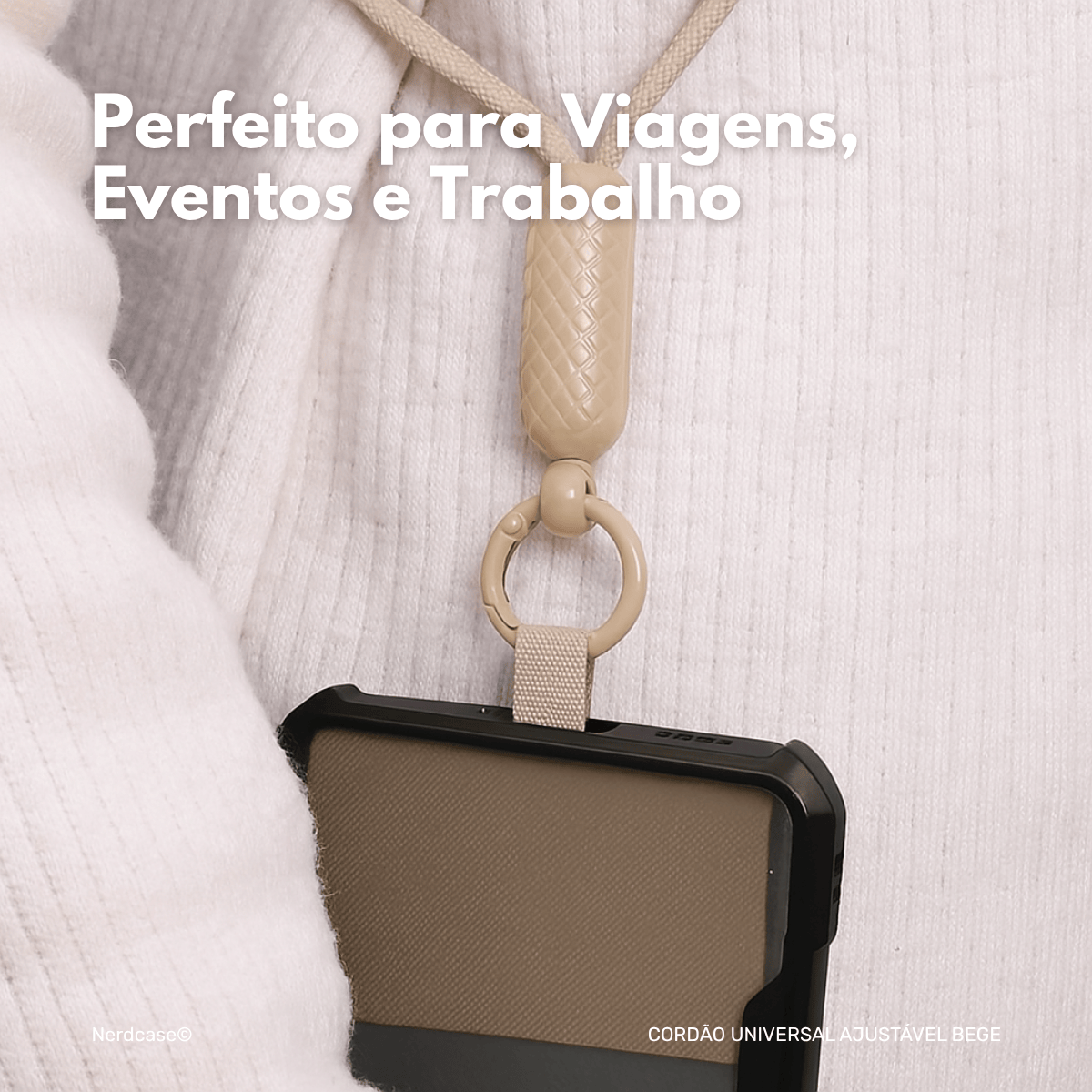 Cordão Universal Nerdcase para Celular, Poliéster, Bege