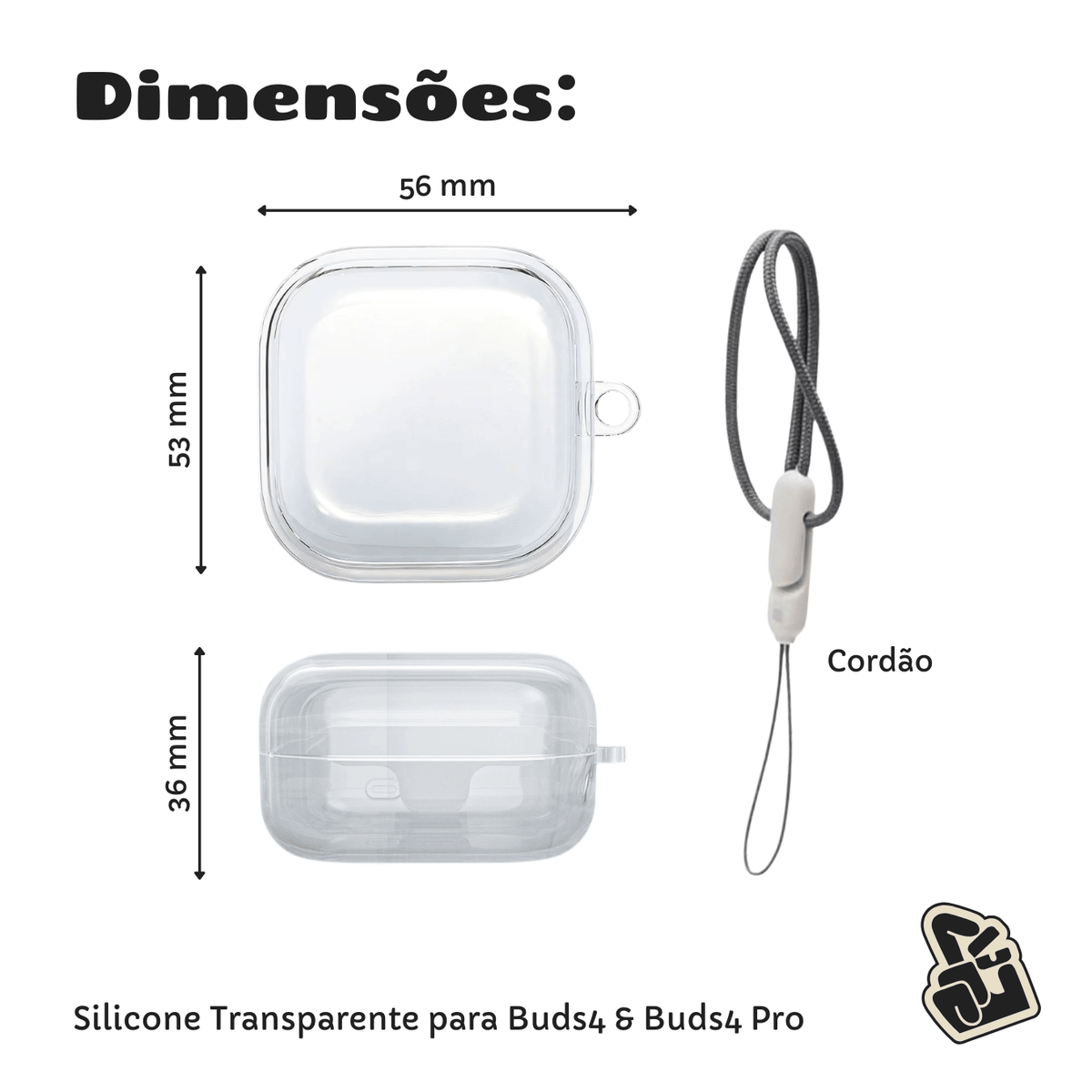 Capa Protetora Nerdcase para Samsung Galaxy Buds 4, Buds 4 Pro, Silicone, Transparente com Cordão