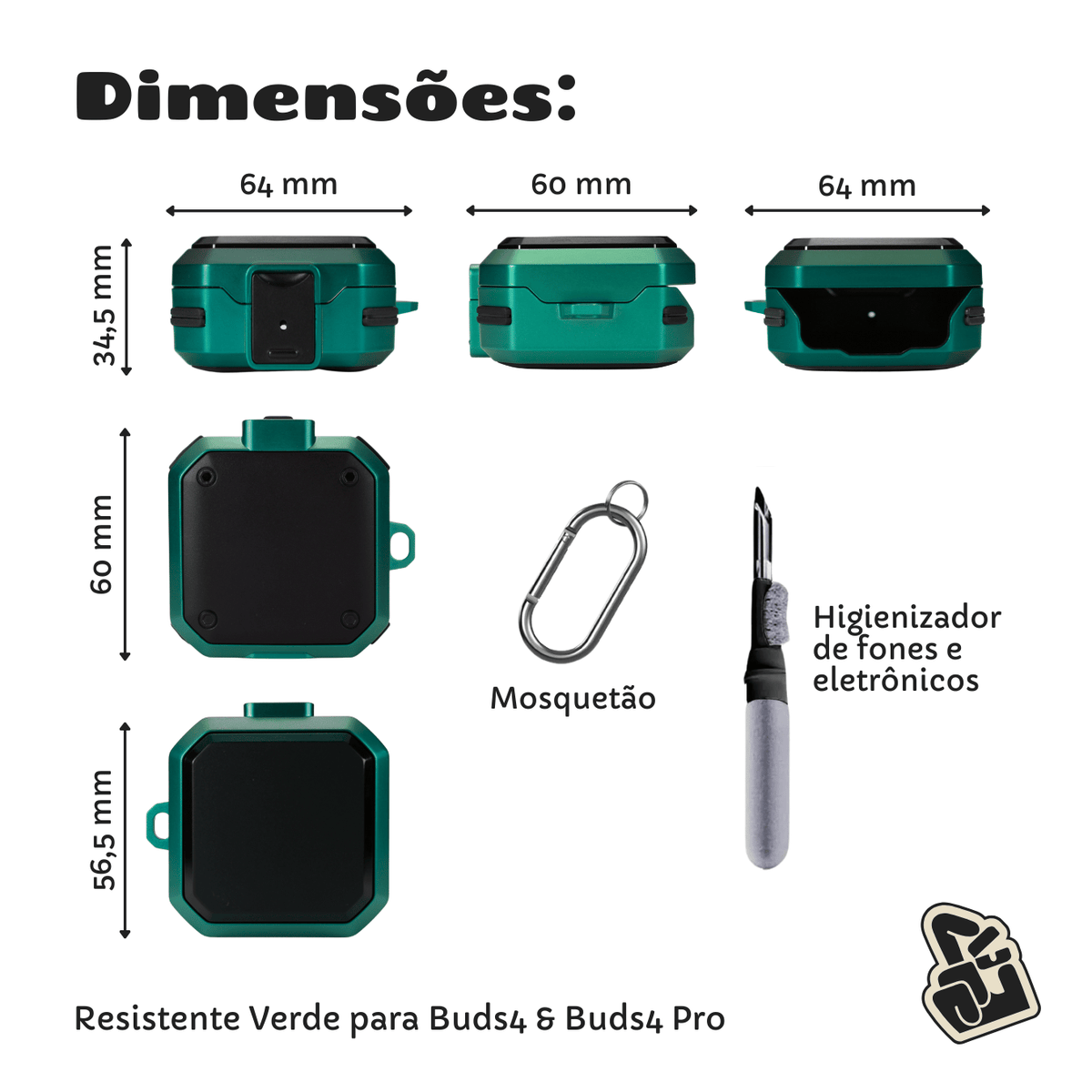 Kit Limpador para Fones e Capa Protetora Nerdcase para Galaxy Buds 4, Buds 4 Pro, Silicone Premium Resistente, Verde