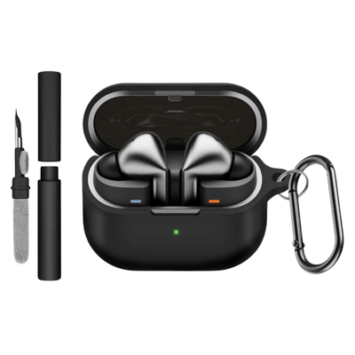 Kit Caneta Limpeza e Capa Protetora de Silicone Nerdcase Compatível com Samsung Galaxy Buds 3, 3 Pro , 3 FE, Preto