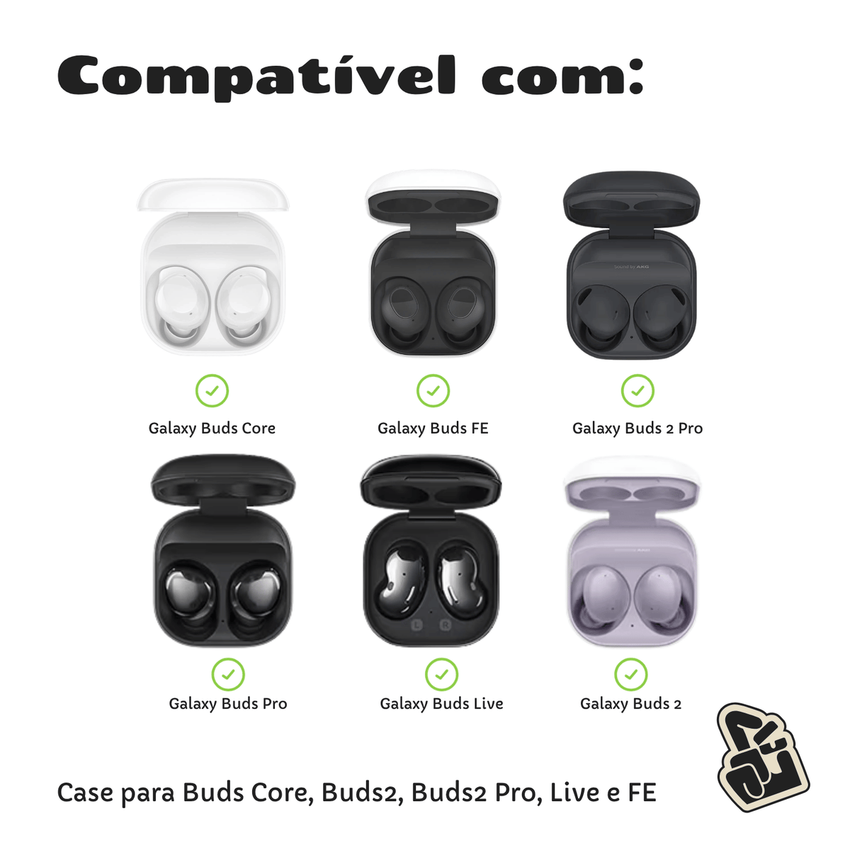 Kit Limpador para Fones e Capa Protetora Nerdcase para Galaxy Buds 2, Core, FE, Live e Pro, Silicone, Verde Transparente