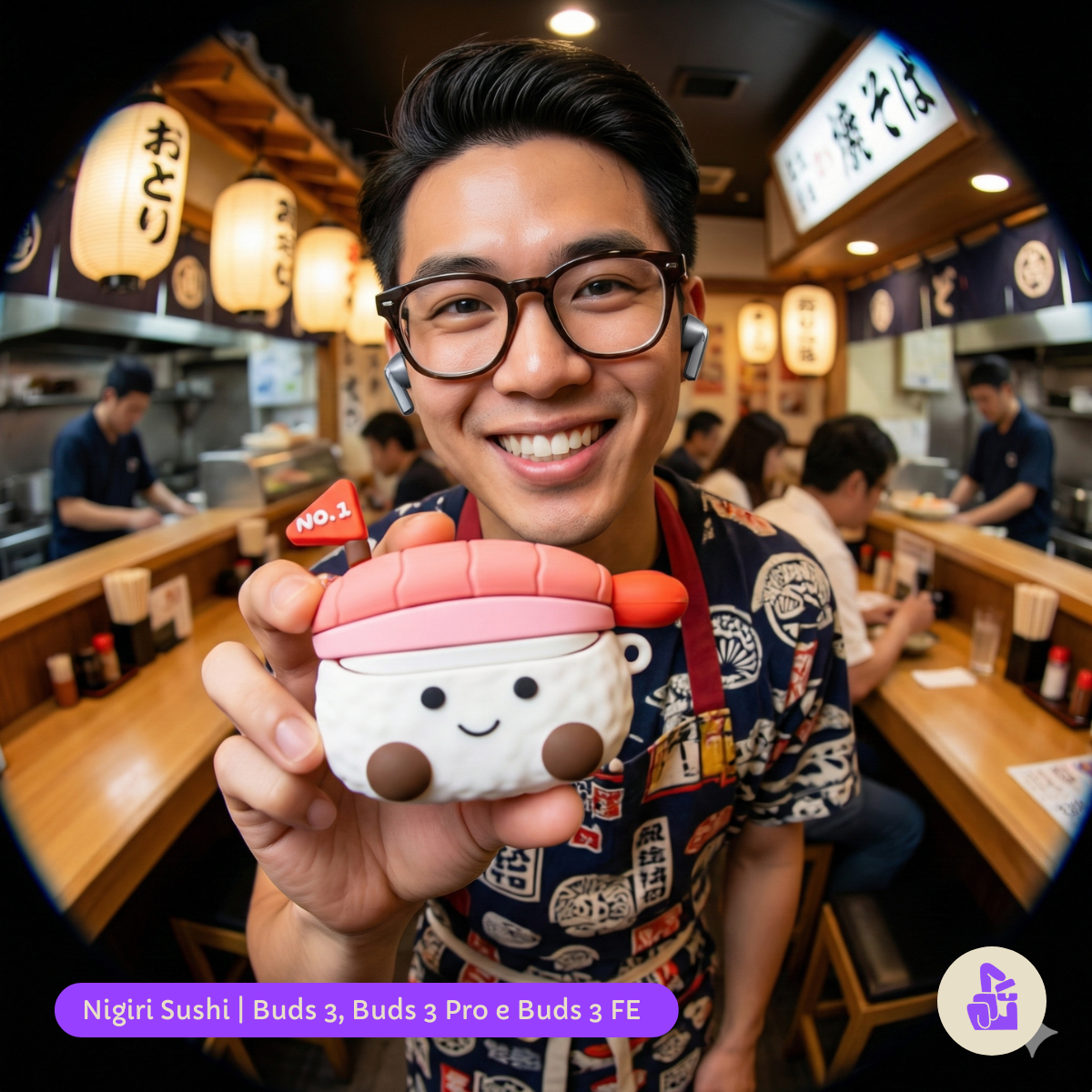 Capa Protetora Nerdcase para Samsung Galaxy Buds 3, Buds 3 Pro, Buds3 Fe, Nigiri Sushi