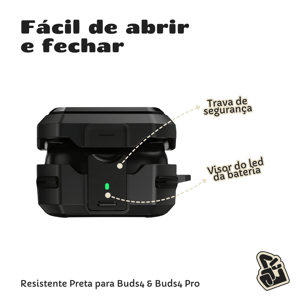 Capa Protetora Nerdcase para Samsung Galaxy Buds 4, Buds 4 Pro, Silicone Premium Resistente, Preta