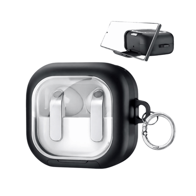 Capa Protetora Glass Nerdcase para Samsung Galaxy Buds 4, Preta e Transparente, Com Suporte Adaptado