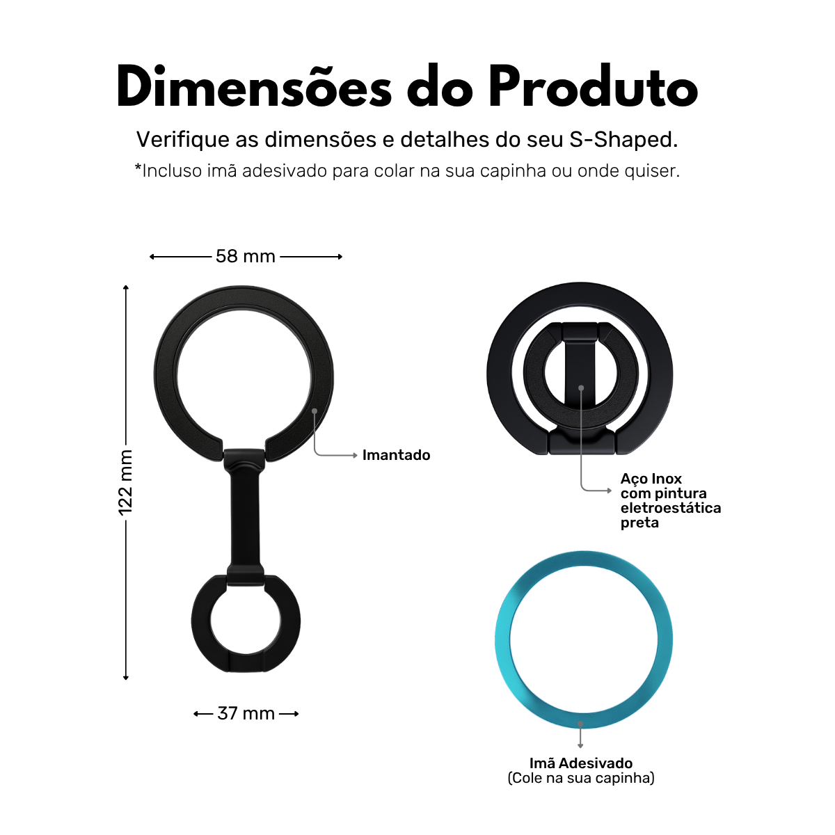 Suporte de Anel para Celular de Mesa Nerdcase Magnético, Inox Preto