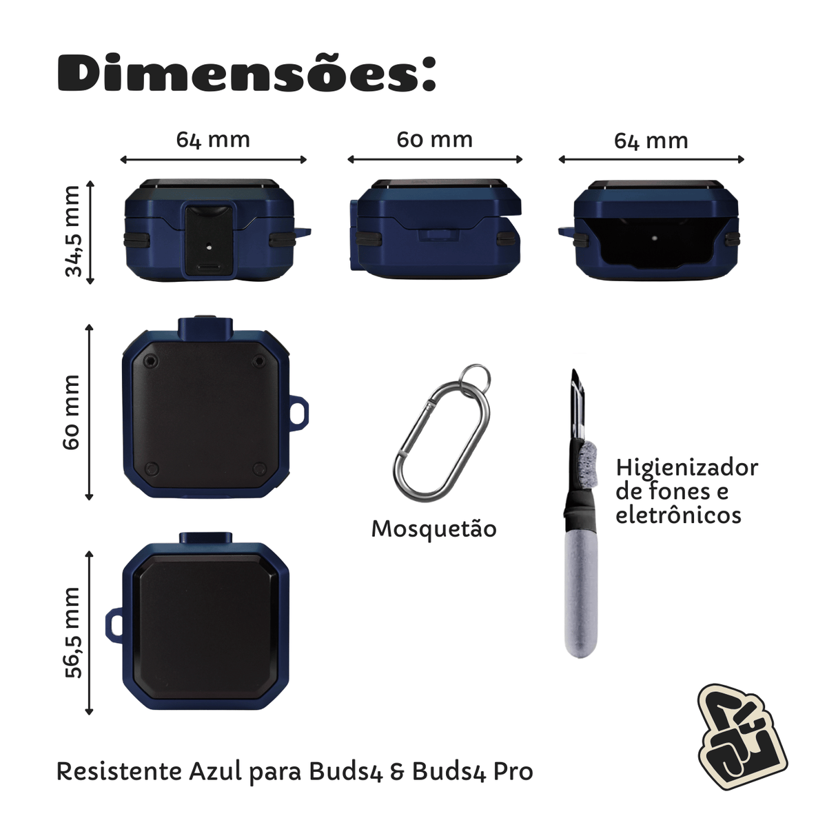 Kit Limpador para Fones e Capa Protetora Nerdcase para Galaxy Buds 4, Buds 4 Pro, Silicone Premium Resistente, Azul