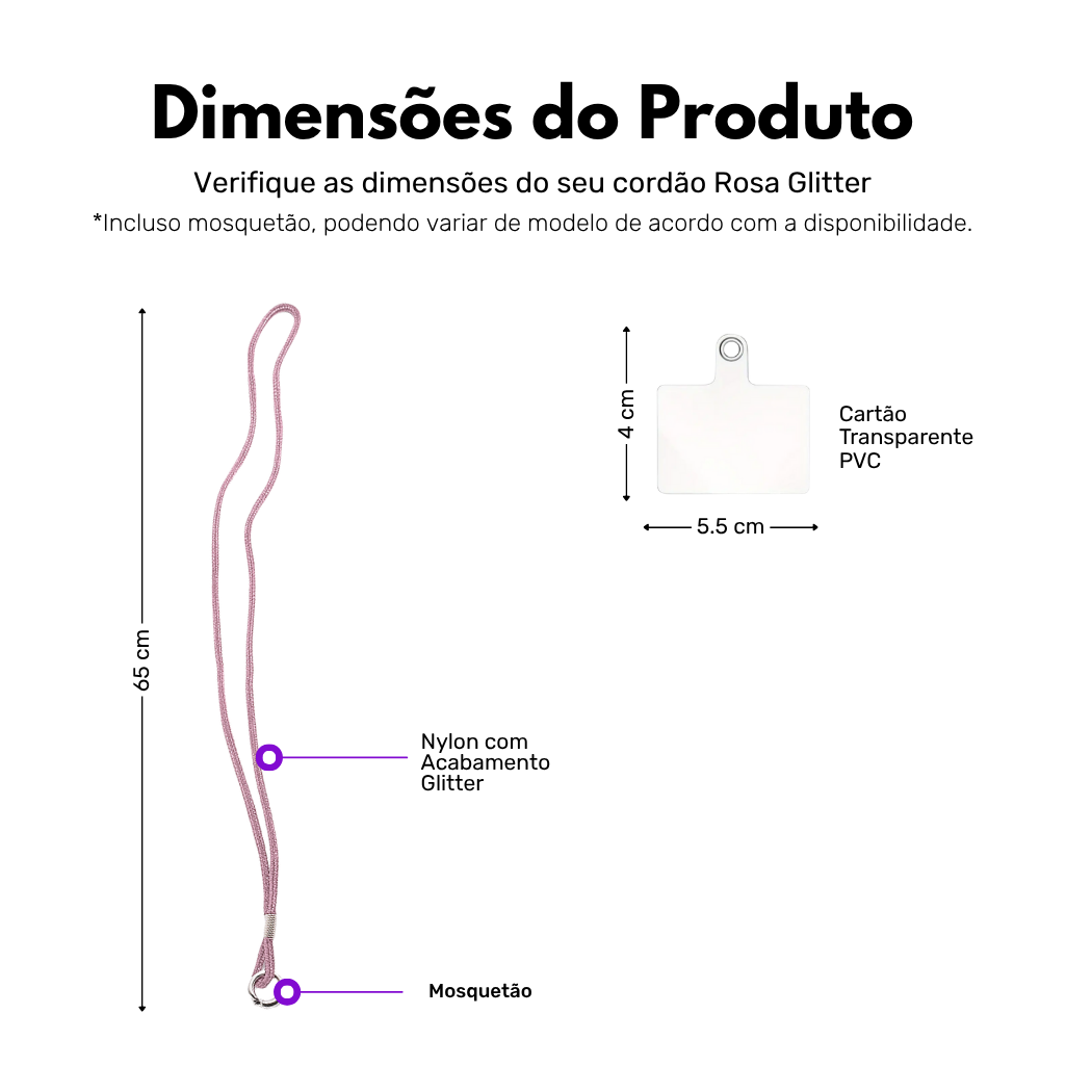 Cordão Universal Nerdcase para Celular, Poliéster, Rosa com Brilho