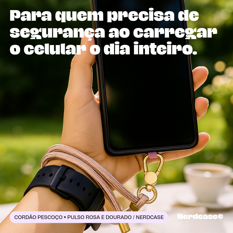 Cordão Universal Nerdcase para Celular, Pulso e Pescoço, Rosa