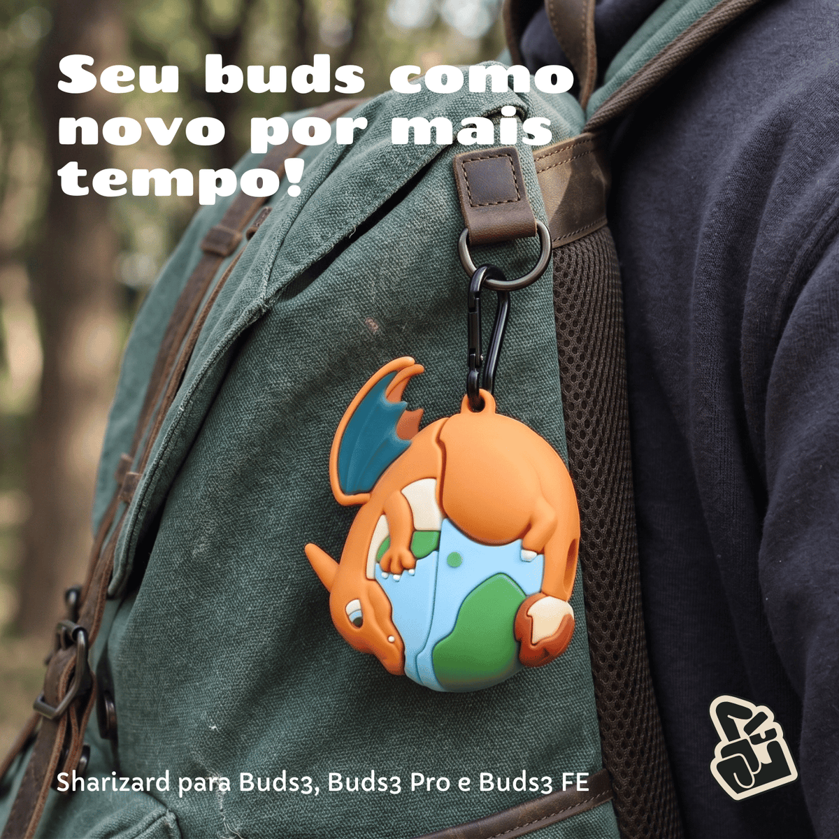 Capa Protetora Nerdcase para Samsung Galaxy Buds 3, Buds 3 Pro, Buds3 Fe, Silicone, Dragão de Fogo