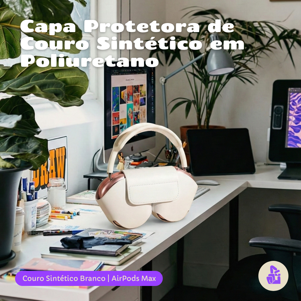 Capa Protetora Nerdcase para AirPods Max, Couro Sintético Branco