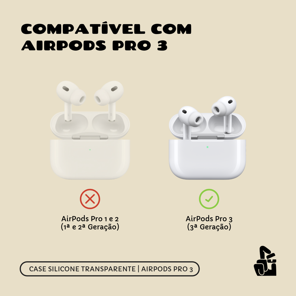 Kit Limpador para Fones e Capa Protetora de Silicone Nerdcase para AirPods Pro 3, Transparente