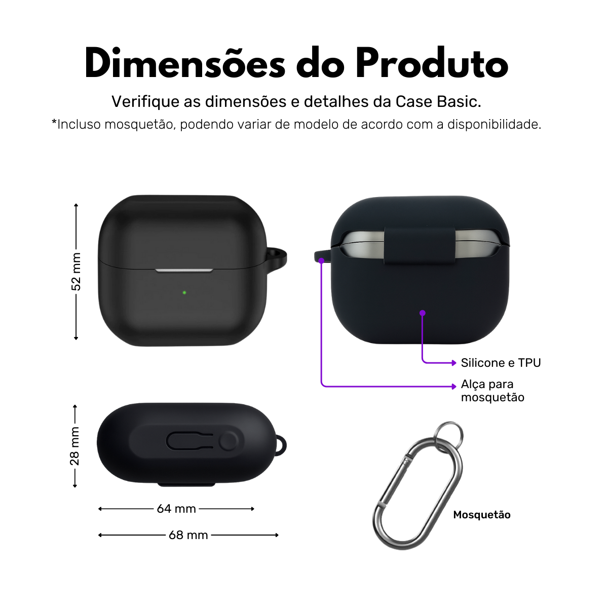 Case de Silicone Preta para Buds 3 e 3 Pro