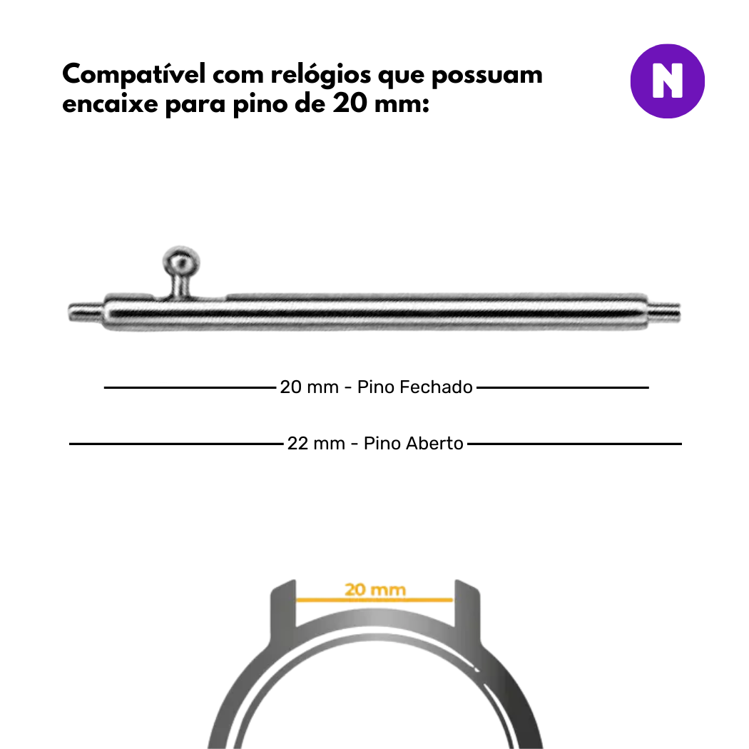 Pulseira 20mm entre Pinos para Samsung Galaxy Watch, Silicone, Preto