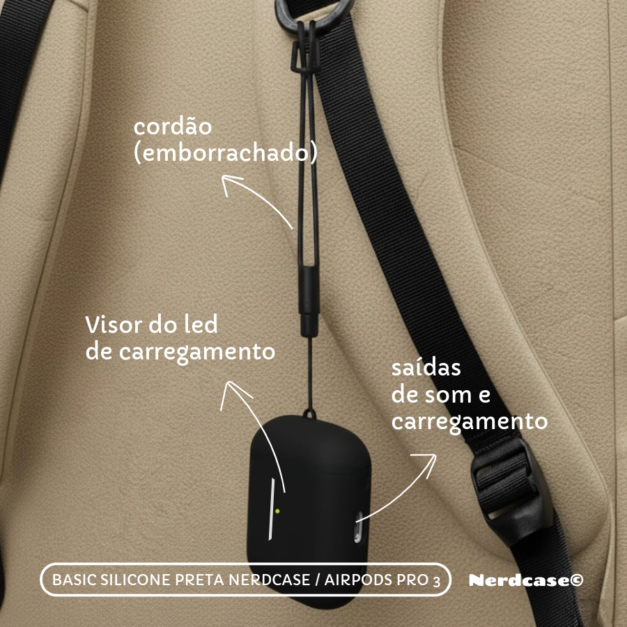 Kit Limpador para fones e Capa Protetora de Silicone Nerdcase para AirPods Pro 3, Preta