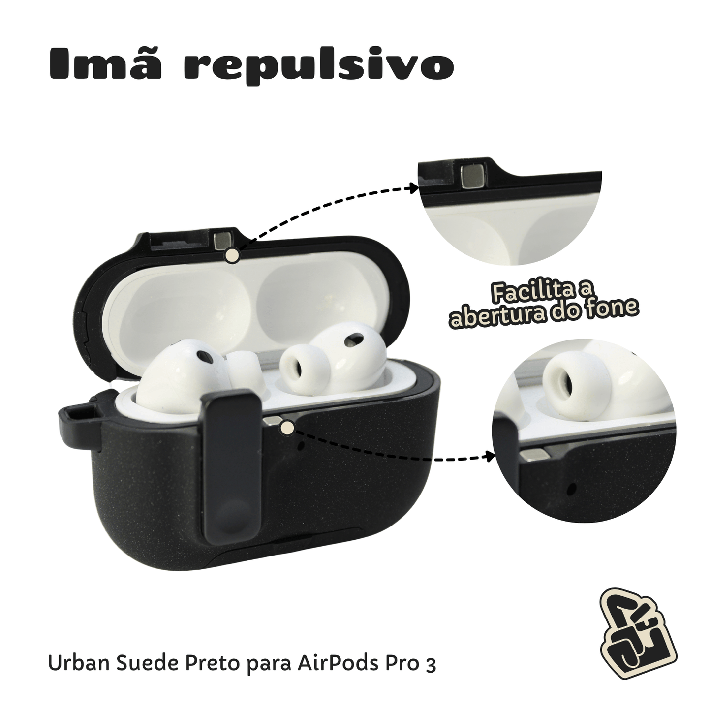 Kit Limpador para Fones e Capa Protetora de Silicone Nerdcase para AirPods Pro 3, Urban Suede Preto