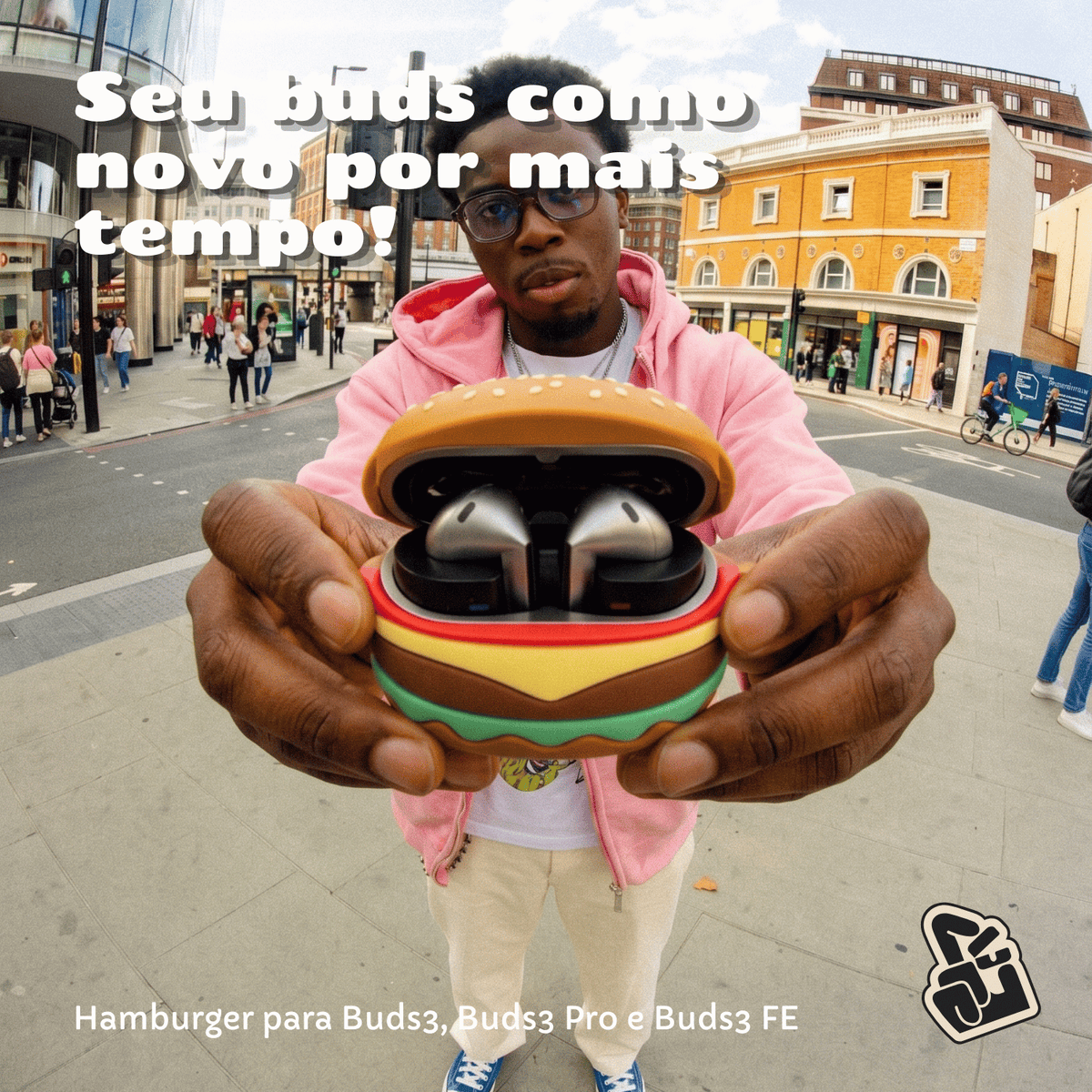 Kit Limpador para Fones e Capa Protetora Nerdcase para Galaxy Buds 3, Buds 3 Pro, Buds 3 Fe, Silicone, Hamburguer