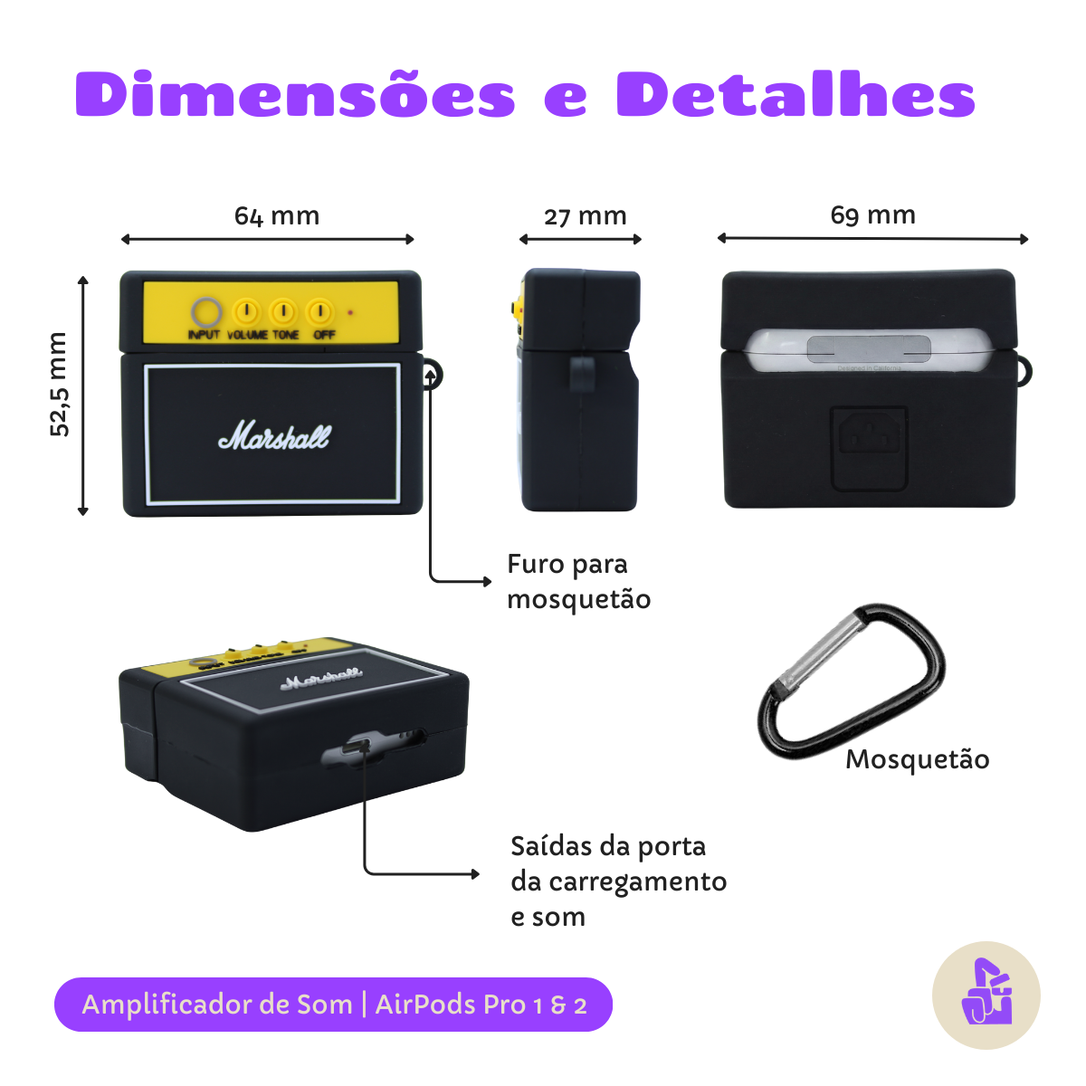 Capa Protetora Nerdcase para AirPods Pro 1 e 2, Amplificador