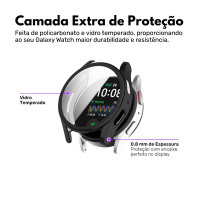 Capa com Película de Vidro Nerdcase Compatível com Samsung Galaxy Watch 6 40mm, Preto