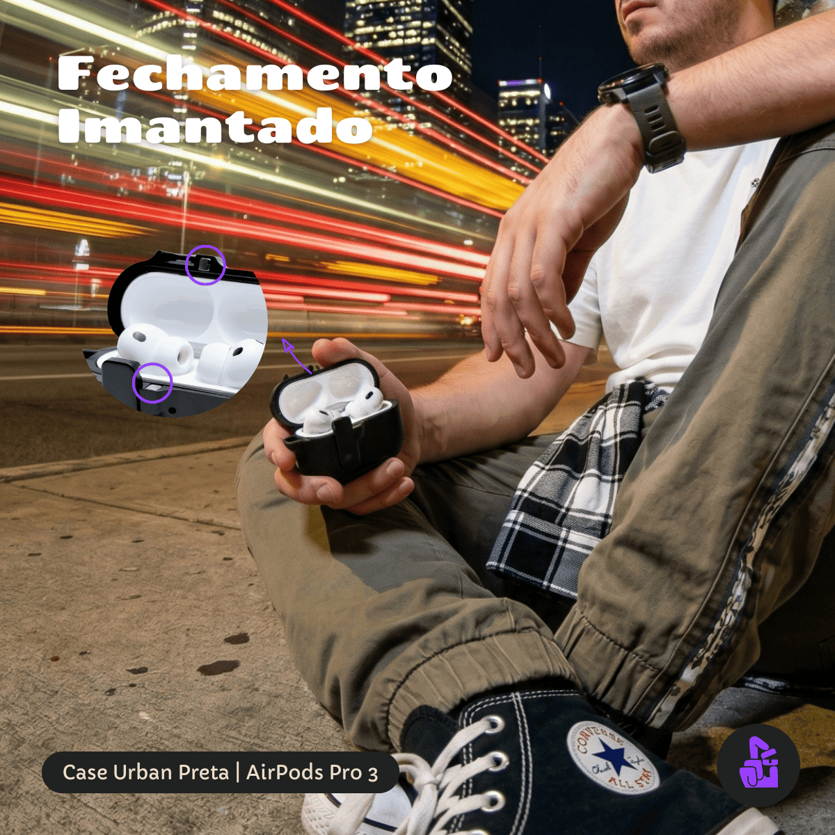 Kit Limpador para Fones e Capa Protetora Urban Nerdcase para AirPods Pro 3, Silicone Preta