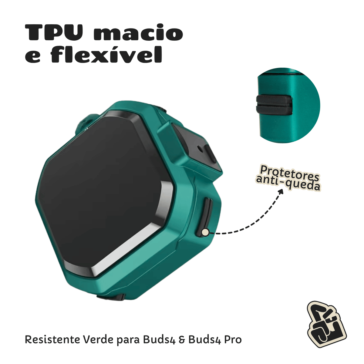 Capa Protetora Nerdcase para Samsung Galaxy Buds 4, Buds 4 Pro, Silicone Premium Resistente, Verde