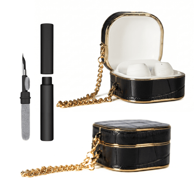 Kit Limpador para Fones e Capa Protetora Nerdcase para Galaxy Buds FE, Buds Core, Buds 2, Live e Pro, Couro Sintético, D