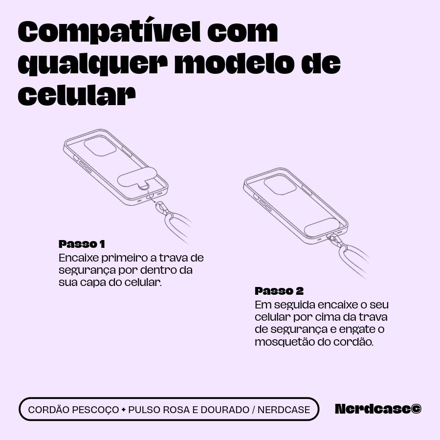 Cordão Universal Nerdcase para Celular, Pulso e Pescoço, Rosa