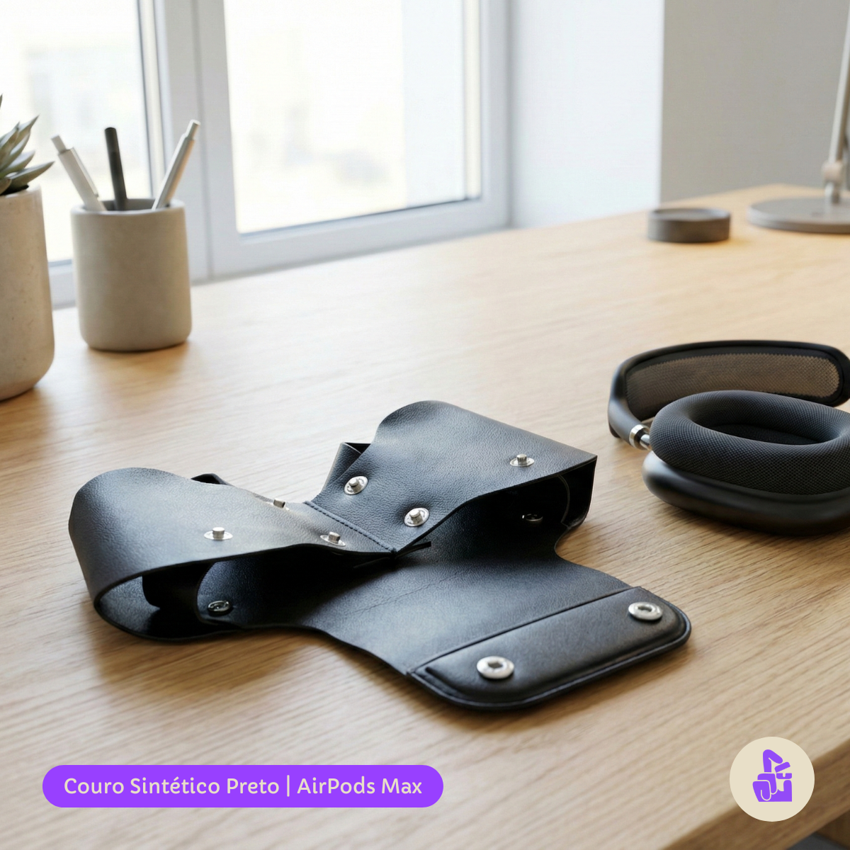 Capa Protetora Nerdcase para AirPods Max, Couro Sintético Preto