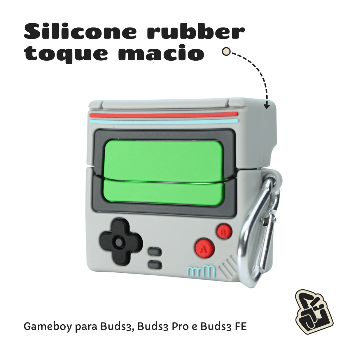 Capa Protetora Nerdcase para Samsung Galaxy Buds 3, Buds 3 Pro, Buds 3 Fe, Silicone, Gameboy