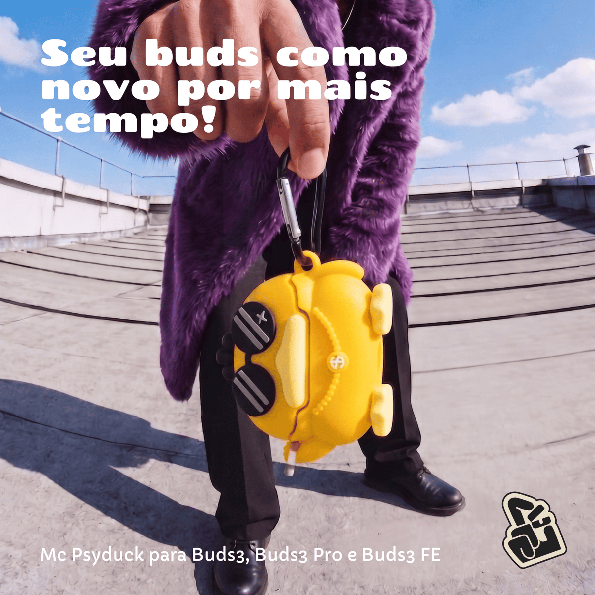 Kit Limpador para Fone e Capa Protetora Nerdcase para Samsung Galaxy Buds 3, Buds 3 Pro, Buds 3 Fe, Mc Psyduck