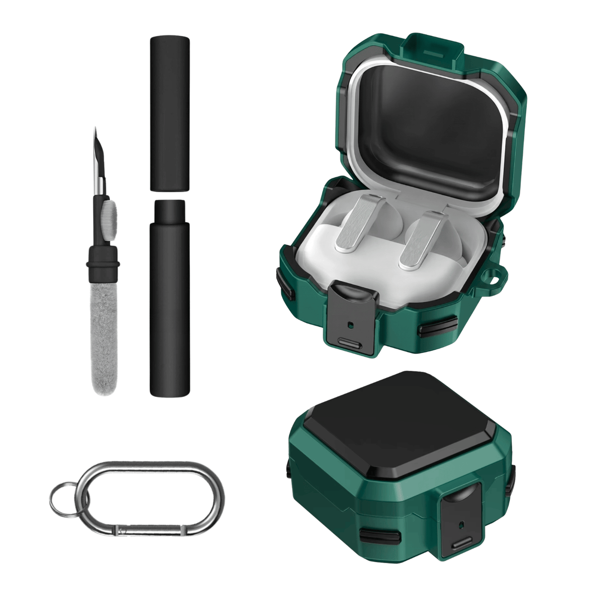 Kit Limpador para Fones e Capa Protetora Nerdcase para Galaxy Buds 4, Buds 4 Pro, Silicone Premium Resistente, Verde
