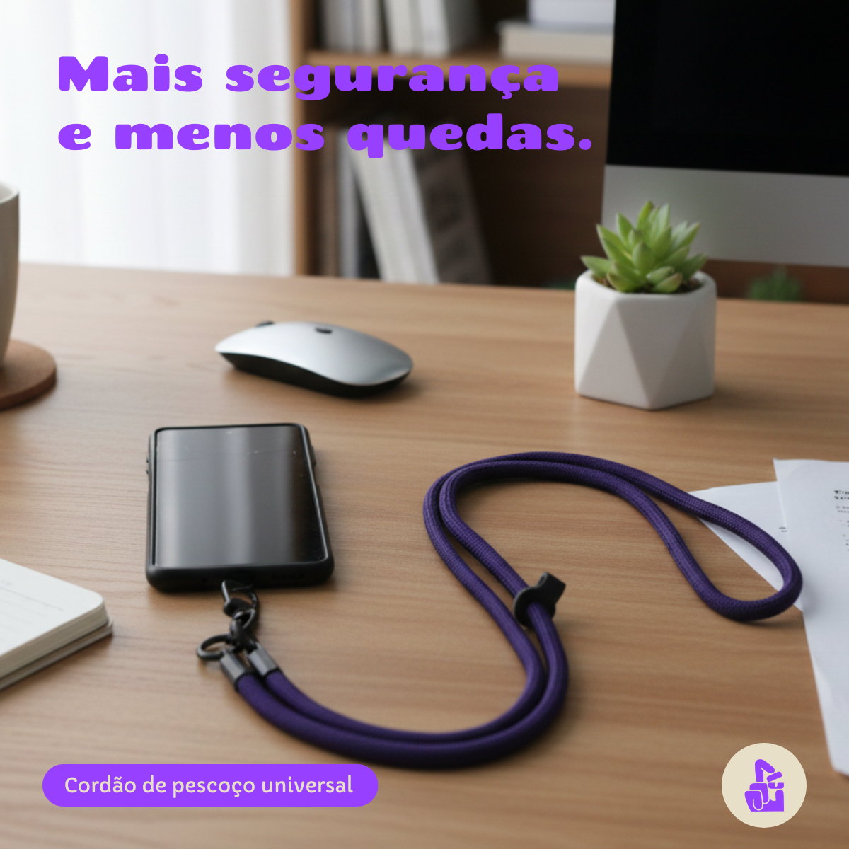 Cordão de Pescoço Universal Nerdcase para Celular, Nylon, Roxo (1,20m)