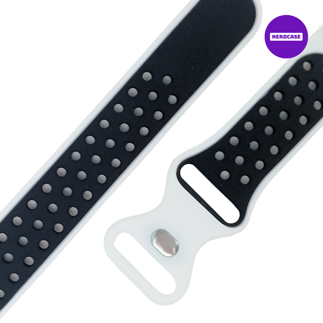 NERDCASE, Pulseira NK Silicone, Compatível com Galaxy Watch 44mm/45mm/47mm, Pino 22 Branco/Preto