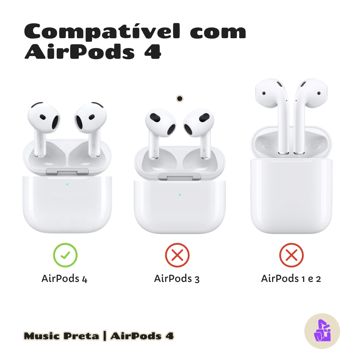 Kit Limpador para Fones e Capa Protetora de Silicone Nerdcase para AirPods 4, Music Preta