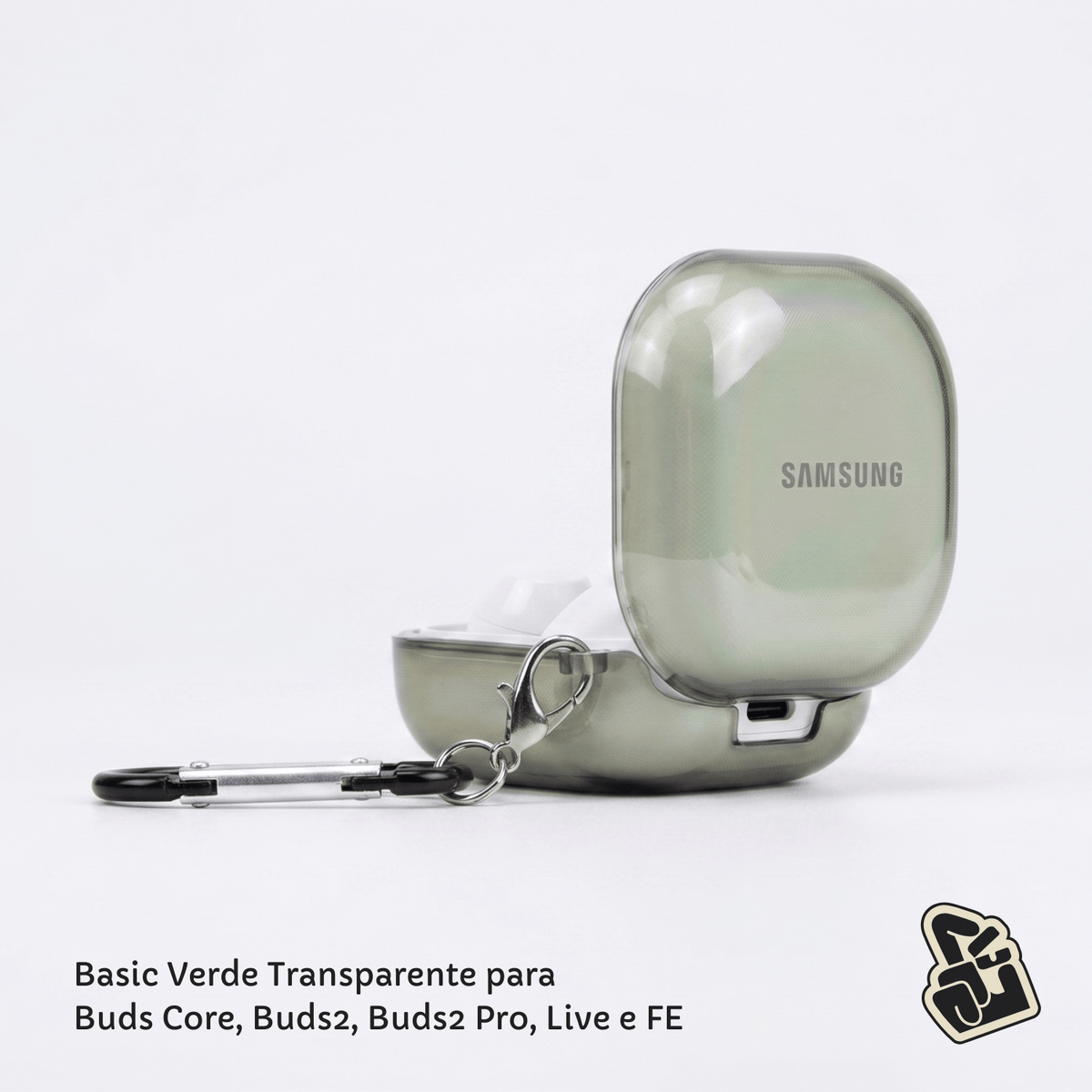 Kit Limpador para Fones e Capa Protetora Nerdcase para Galaxy Buds 2, Core, FE, Live e Pro, Silicone, Verde Transparente