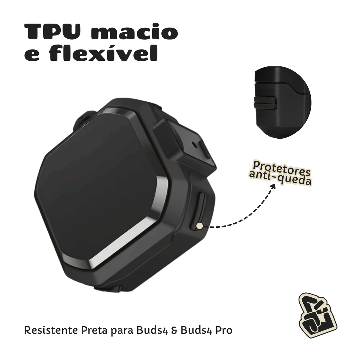 Capa Protetora Nerdcase para Samsung Galaxy Buds 4, Buds 4 Pro, Silicone Premium Resistente, Preta