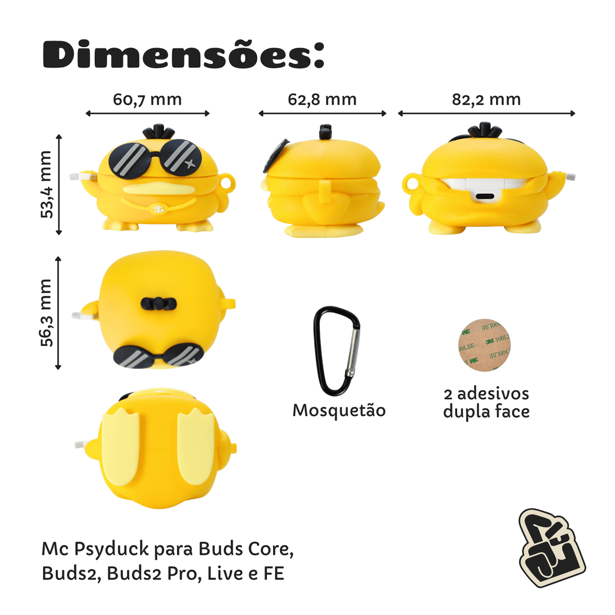 Capa Protetora Nerdcase para Samsung Galaxy Buds 2, Core, FE, Live e Pro, Silicone, Mc Psyduck