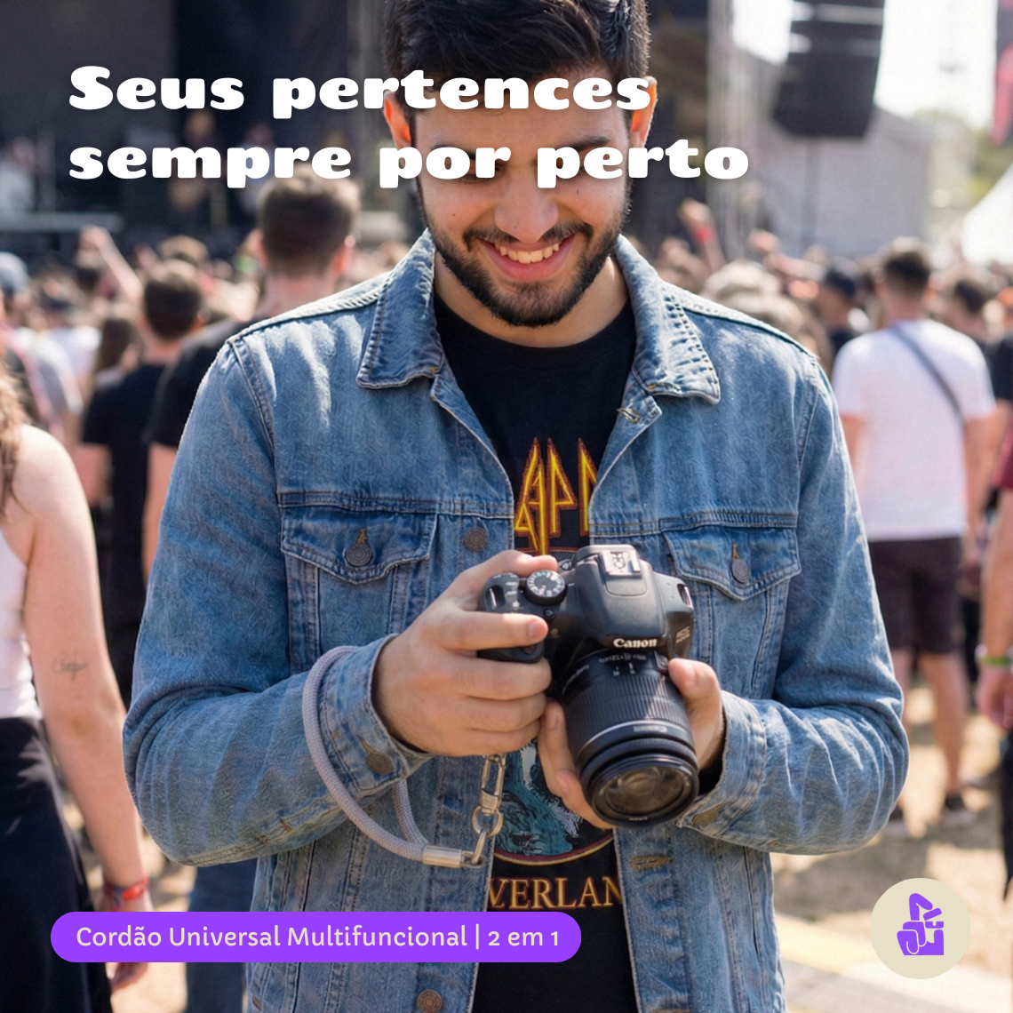 Cordão para celular Universal Nerdcase, 2 em 1, Pulso e Pescoço, Cinza (1,20m)