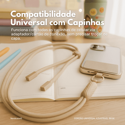 Cordão Universal Nerdcase para Celular, Poliéster, Bege