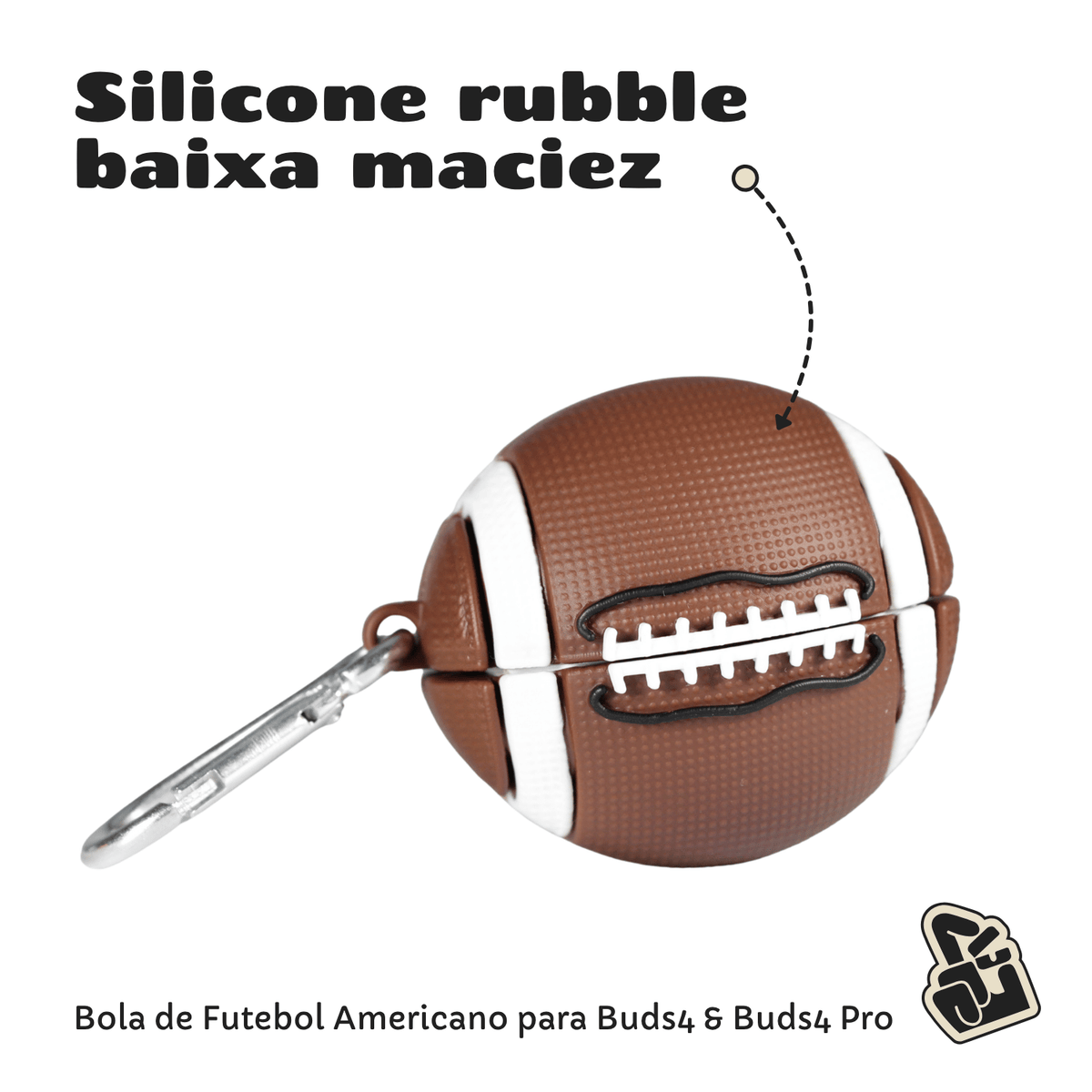 Capa Protetora Nerdcase para Samsung Galaxy Buds 4, Buds 4 Pro, Silicone, Bola de Futebol Americano